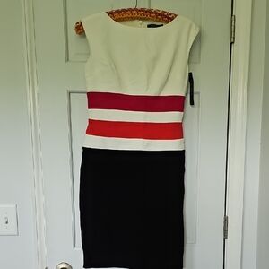 NWT Lauren Ralph Lauren White Dress Red Magenta Black Stripes size 6 Stretch